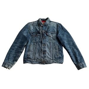 Levis‎ VTG Distressed Denim Classic Trucker Quilted Red Lining Jacket S